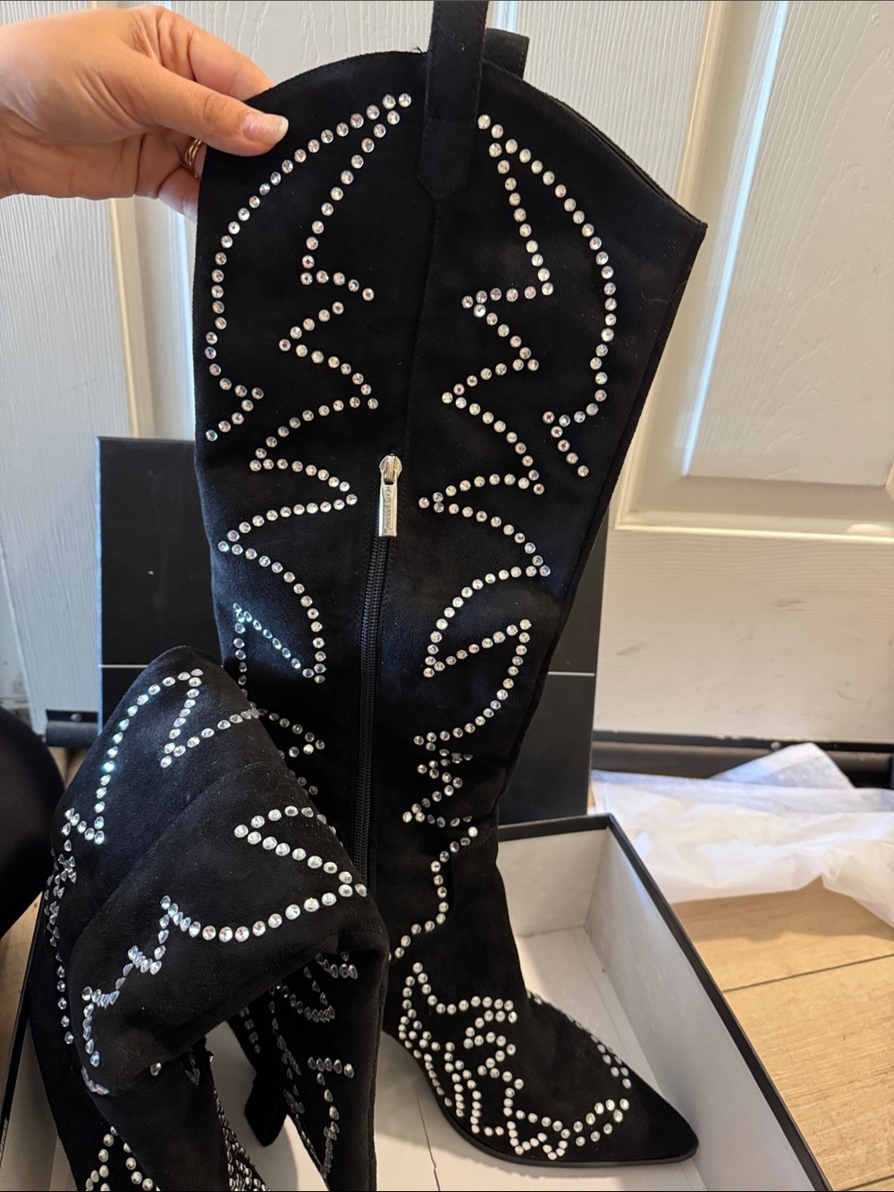 Never used Cape Robbin Black Over-the-Knee Boots with Crystal Studs - size 9.5
